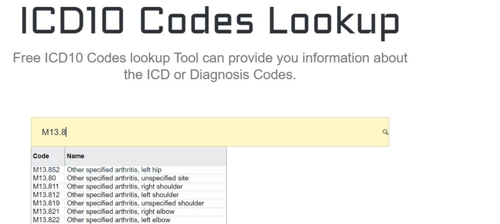 ICD10 codes for arthritis
